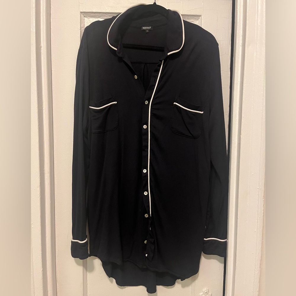 Super soft warm and cozy long woman’s navy pj shirt by BLEUSALT